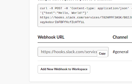 Slack Webhook URL - Copy Webhook URL